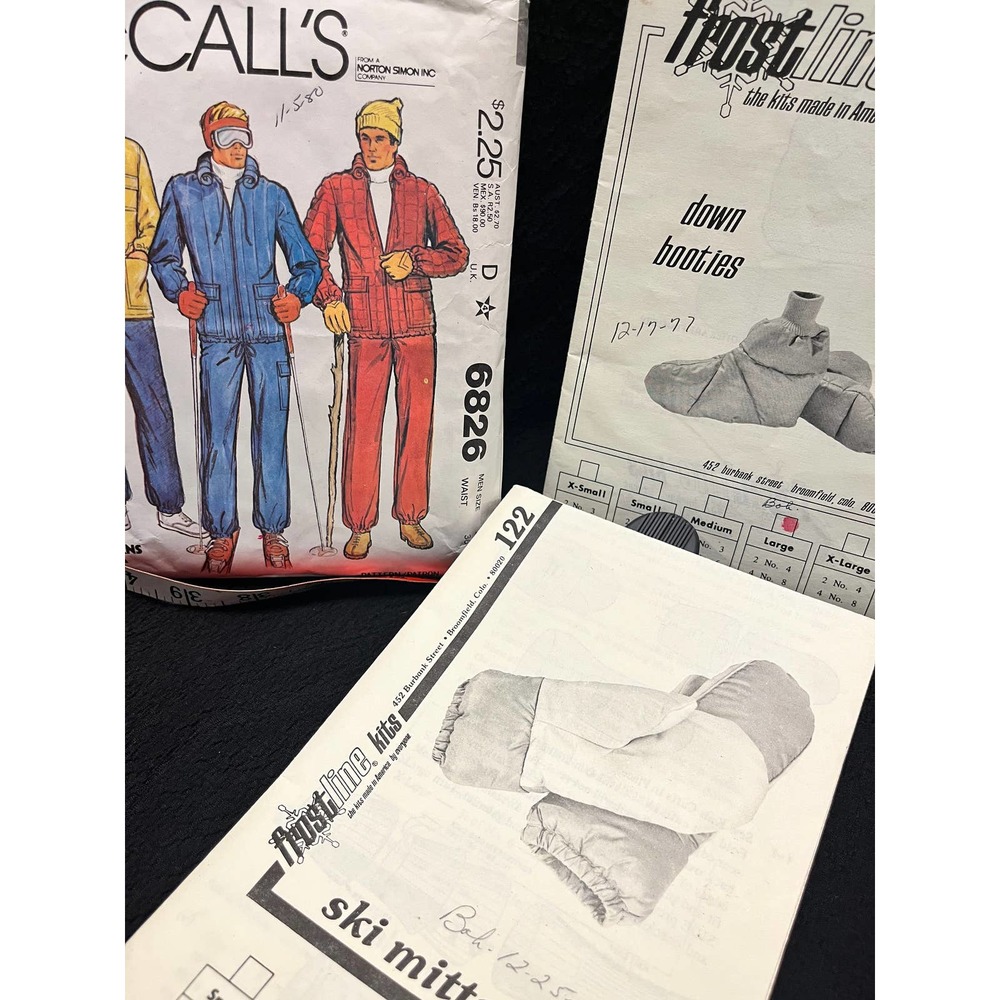 Men's McCall's 6826 Size 42 Frost Line Kits Patterns Down Booties Ski Mittens